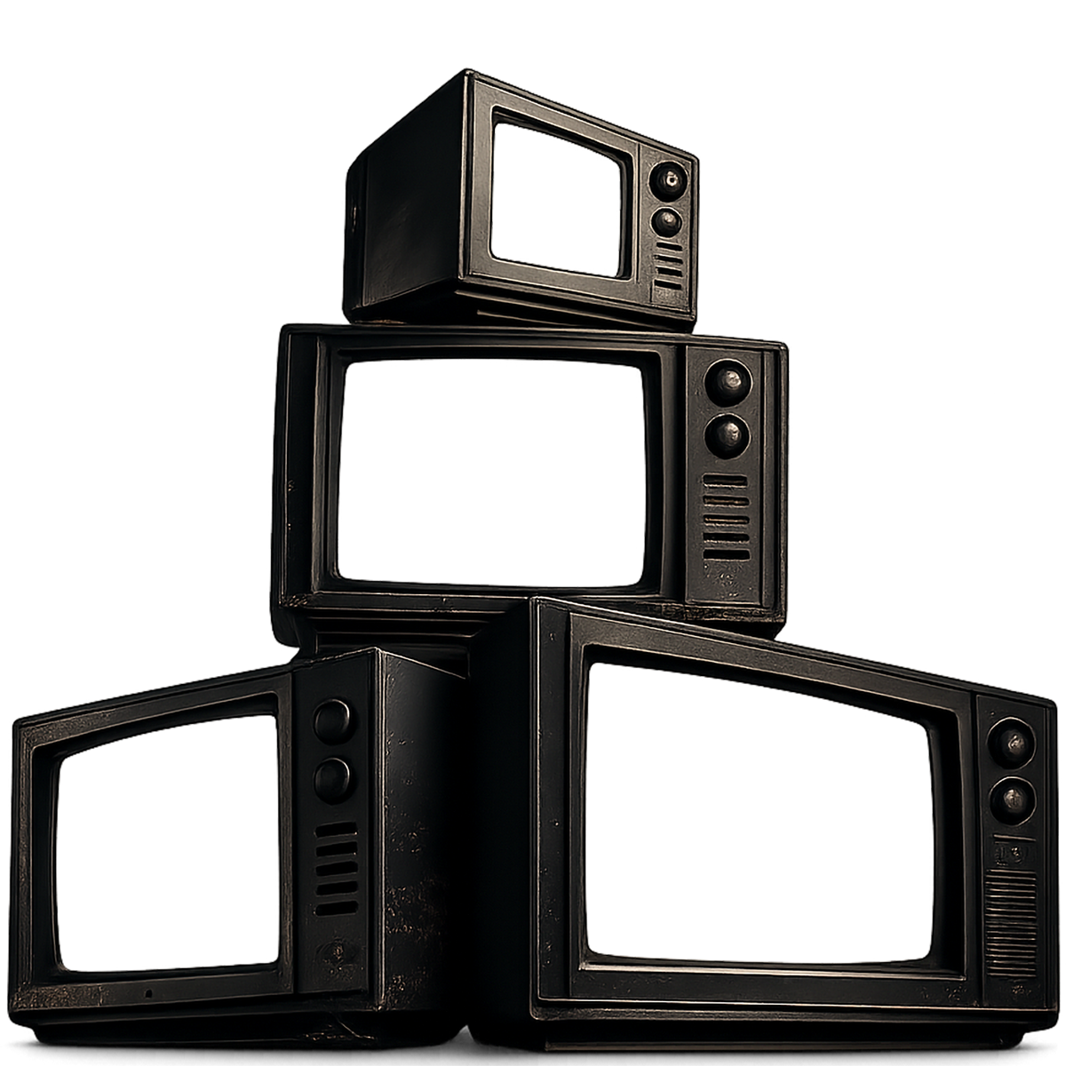 A pile of TVs from the ancient times displaying our latest news.